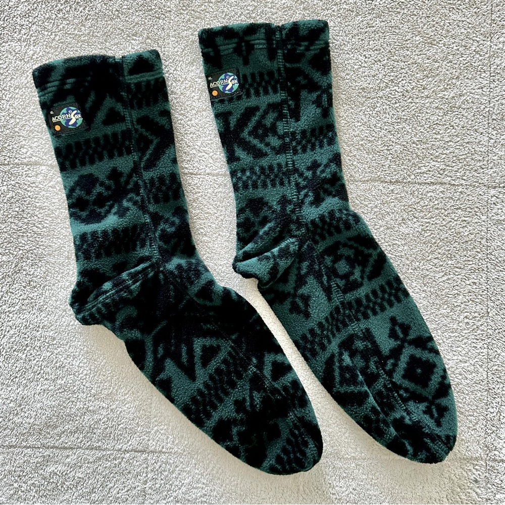 Acorn Sox Unisex Fleece Versafit Comfort Aztec Green & Black Socks XL
